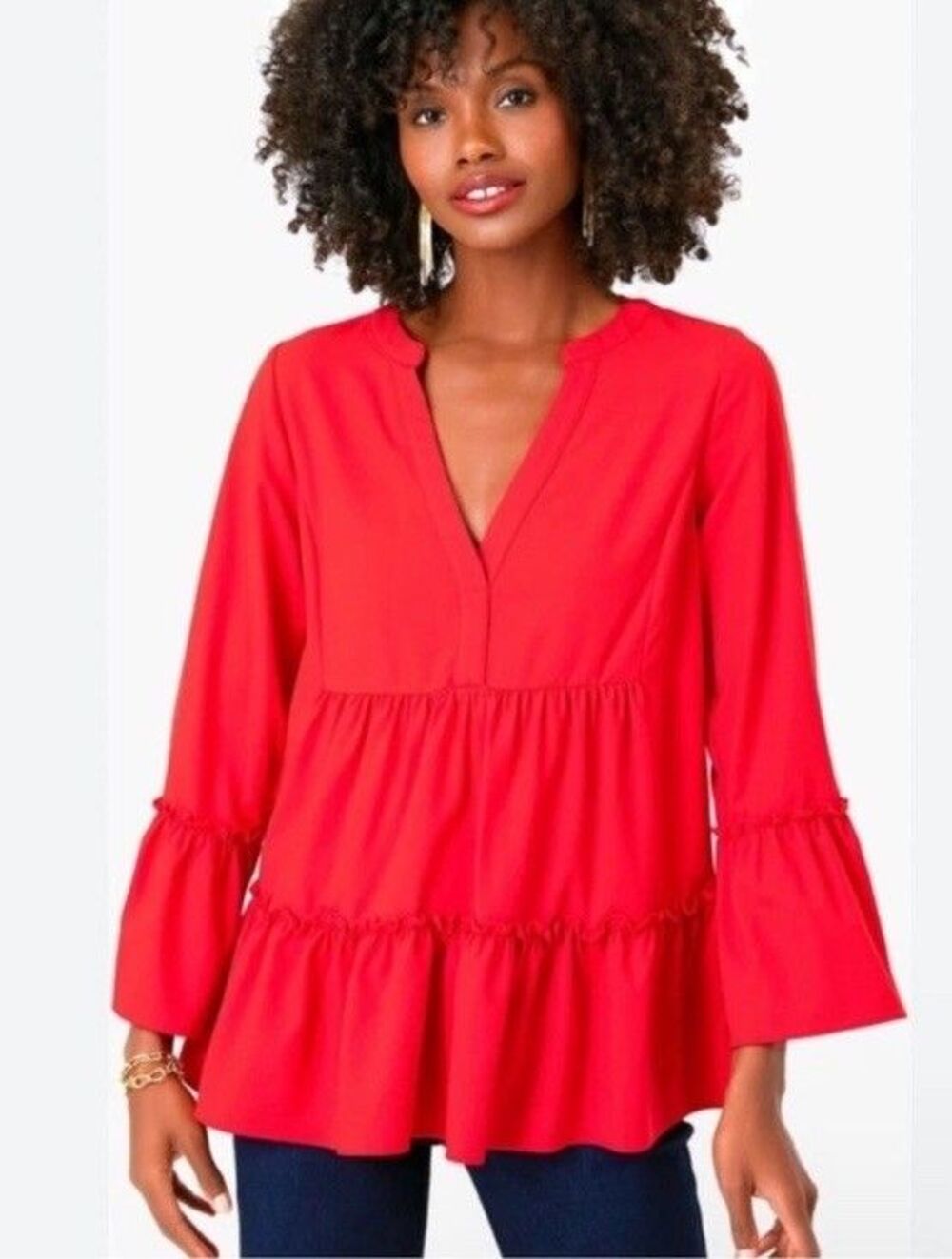 Tuckernuck Pomander Place Top Women's Small Red Crepe Kenzo Pullover Tunic